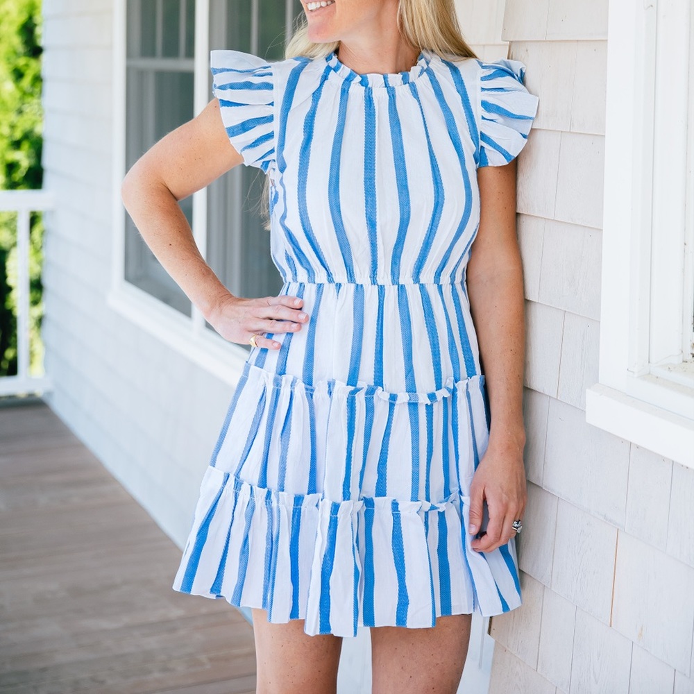 STS Sail to Sable Stripe Ruffle Neck Dress Small